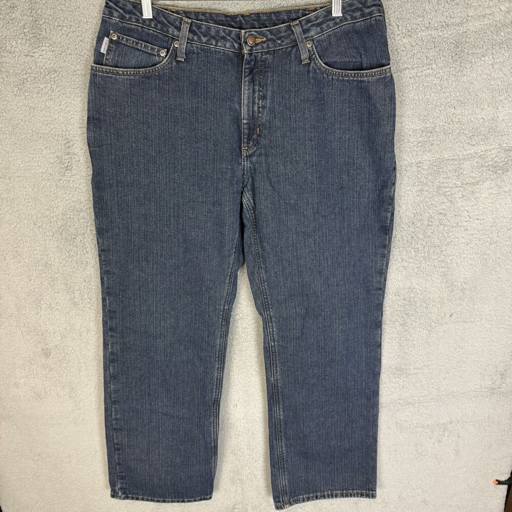 Carhartt Flannel Lined Jeans Womens 14 Blue Relaxed Fit Straight Leg Medium Wash